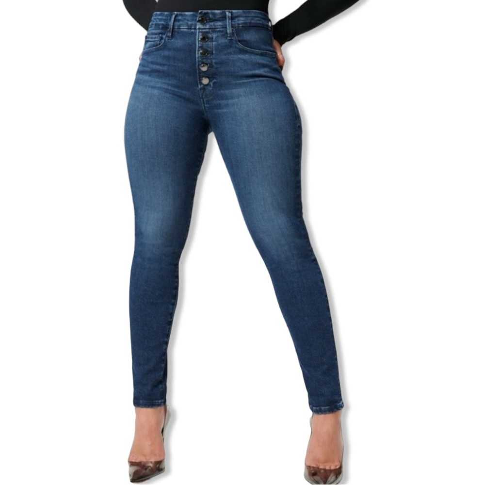 Good American Good Legs Skinny High Rise Button Fly Jeans in Blue830 Size 6/28